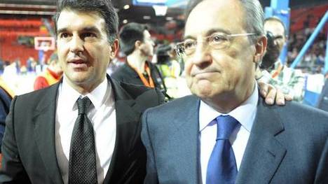Real-Boss Florentino Perez (r.) und Barca-Chef Joan Laporta haben vorerst nichts zu befürchten, was ein UEFA-Nachspiel wegen ihrer Super-League-Pläne angeht