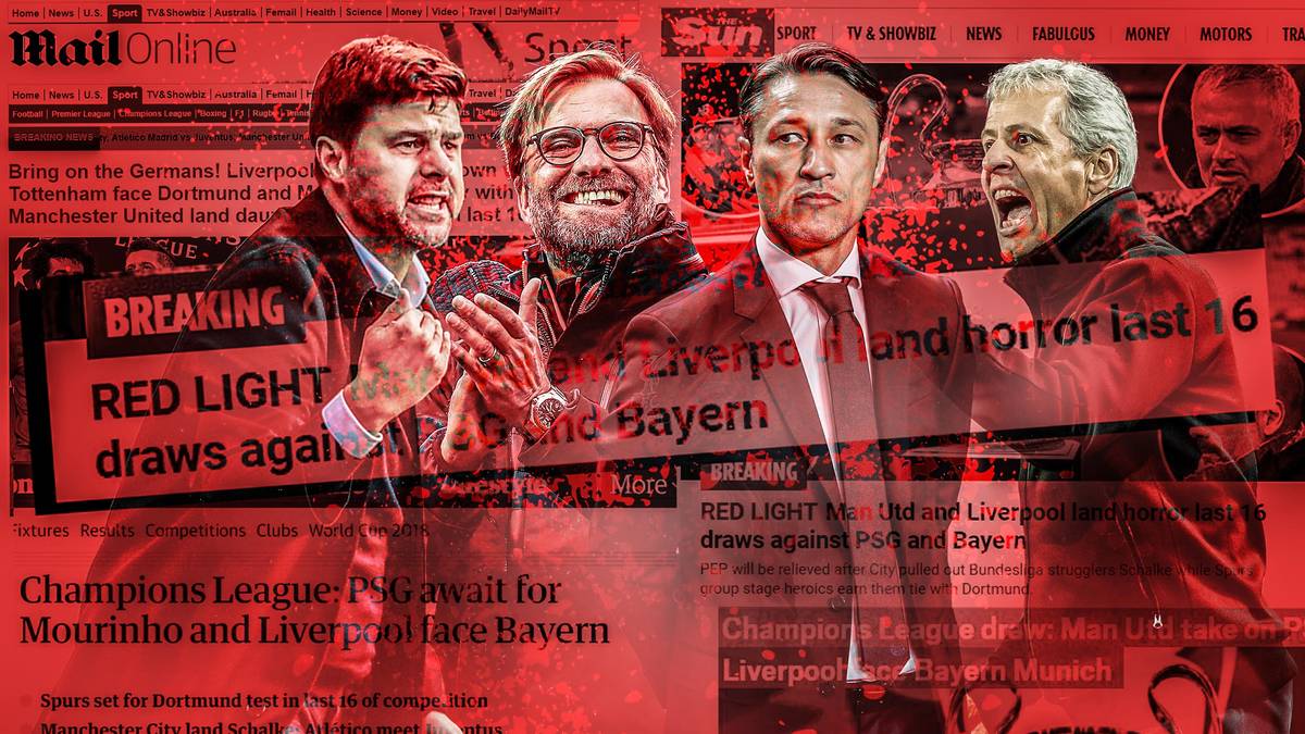 Schalke gegen Manchester City, Tottenham gegen Dortmund und Liverpool gegen Bayern - im Achtelfinale der Champions League kommt es zum großen deutsch-englischen Aufeinandertreffen. SPORT1 hat die Pressestimmen zur Auslosung