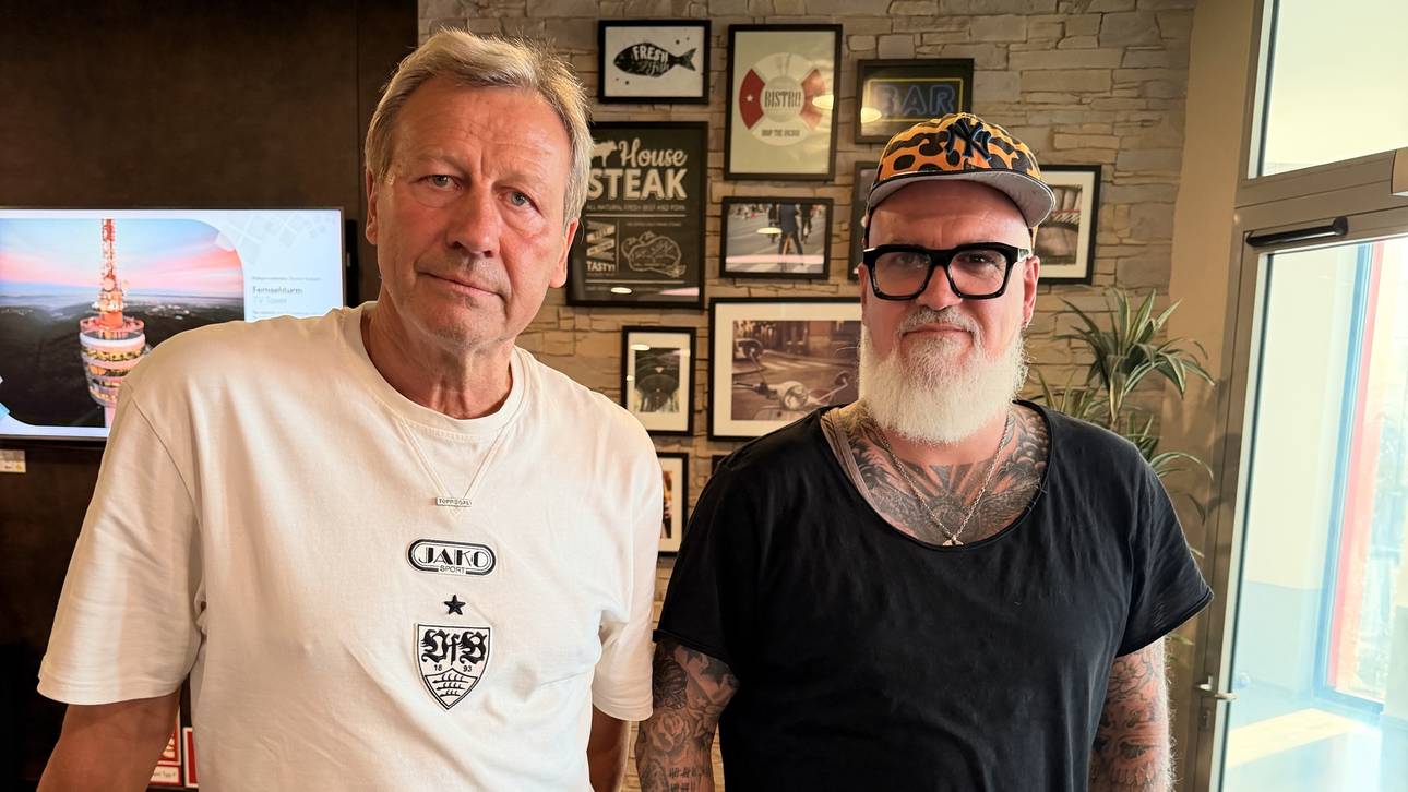 SPORT1-Reporter Reinhard Franke (r.) traf Guido Buchwald (l.) in Stuttgart