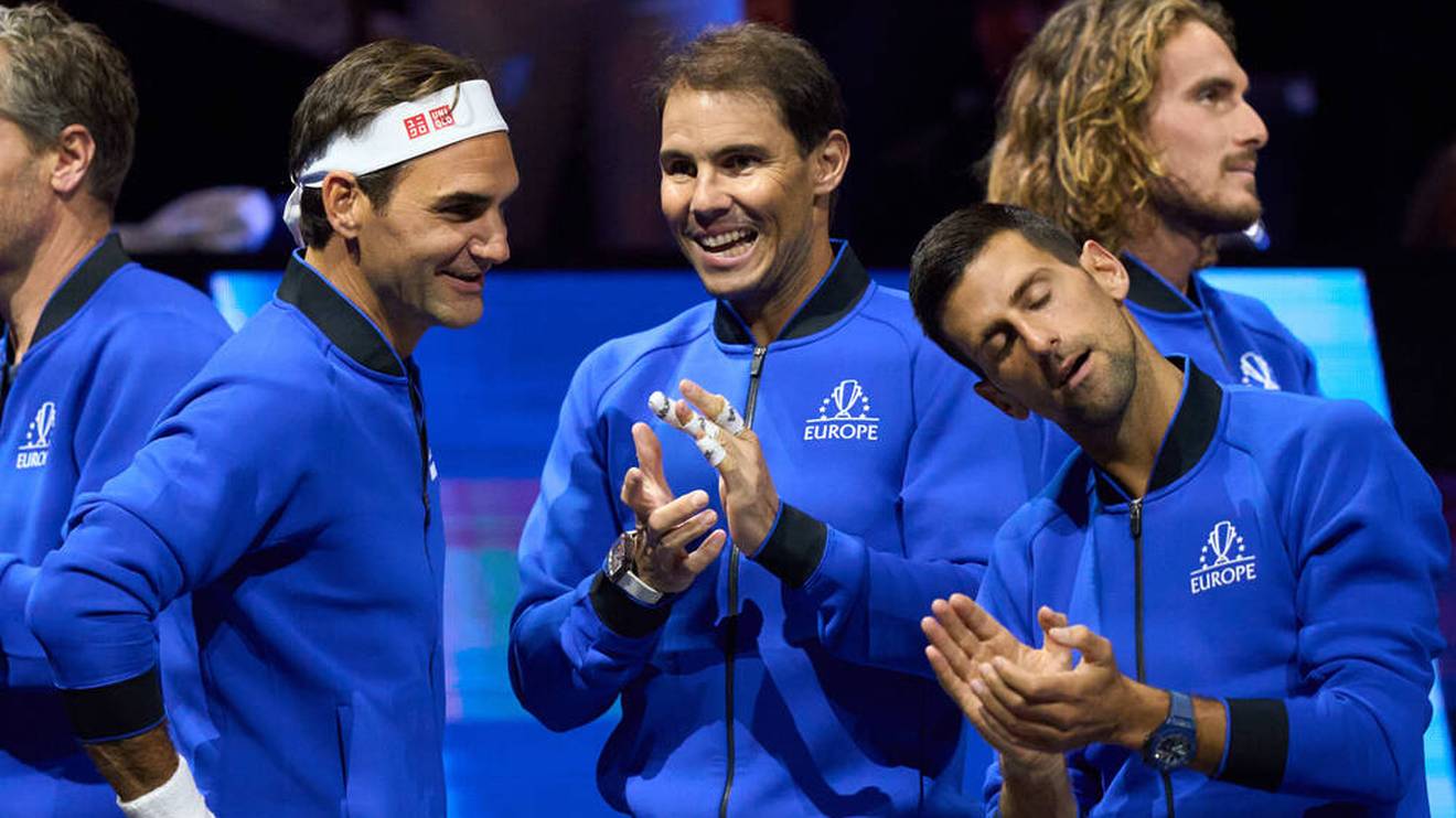 Roger Federer Rafael Nadal und Novak Djokovic (v.l.) haben zusammen 65 Grand-Slam-Titel gewonnen
