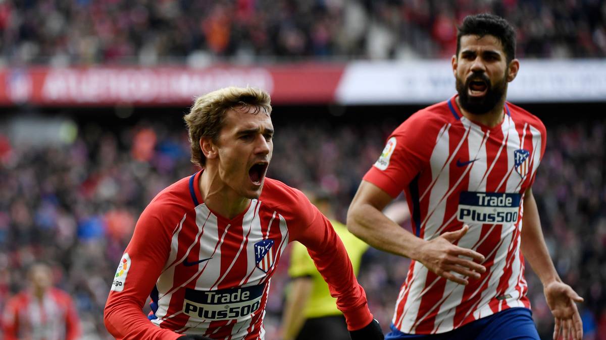 DIEGO COSTA (r.), KOKE, SAUL NIGUEZ (alle Spanien), LUCAS HERNANDEZ, ANTOINE GRIEZMANN (Frankreich, l.), SIME VRSALJKO (Kroatien)