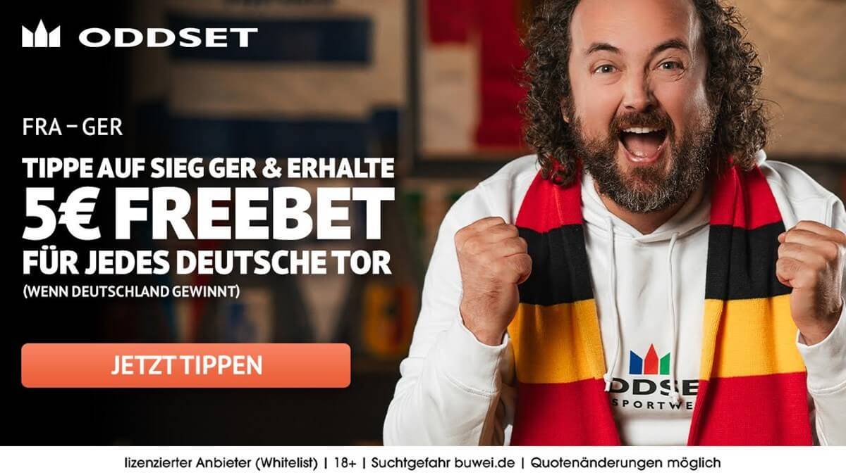 Zum EM-Quali-Spiel Deutschland - Frankreich bot ODDSET zuletzt 5€ Freebets für jedes deutsche Tor an.