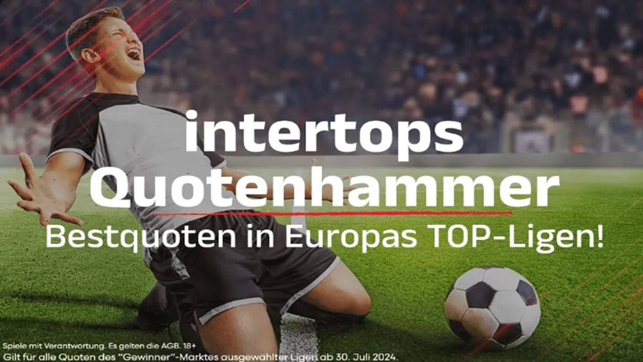 Mit dem Intertops Quotenhammer erhalten Kunden Bestquoten in Europas Top Fußball Ligen.