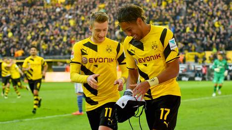 Pierre-Emerick Aubameyang von Borussia Dortmund mit Batman-Jubel