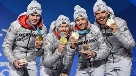 Das deutsche Kombinationsteam beim Mannschafts-Gold in Pyeongchang 2018