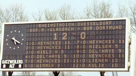 1978 gewinnt Borussia Mönchengladbach 12:0 gegen Borussia Dortmund