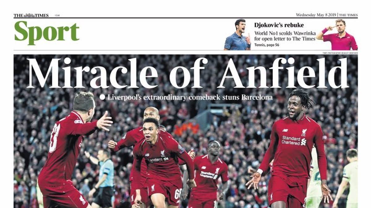 The Times (England): "Die beste Nacht in der europäischen Geschichte von Anfield. Unglaublich, unvergesslich. In den kommenden Jahren werden sich die Liverpooler Fans mit Stolz und Freude daran erinnern, was ihr leidenschaftliches, inspiriertes Team in der großartigsten Nacht in Anfields langer und illustrer Geschichte getan hat"
