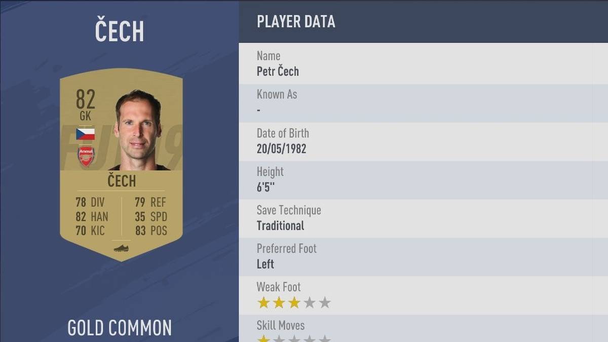 PLATZ 10: PETR CECH - STÄRKE 82: Mit seinen 1,96m ist er einer der größten Spieler der Premier League und auch trotz seiner inzwischen 36 Jahre weiter ein mehr als zuverlässiger Keeper