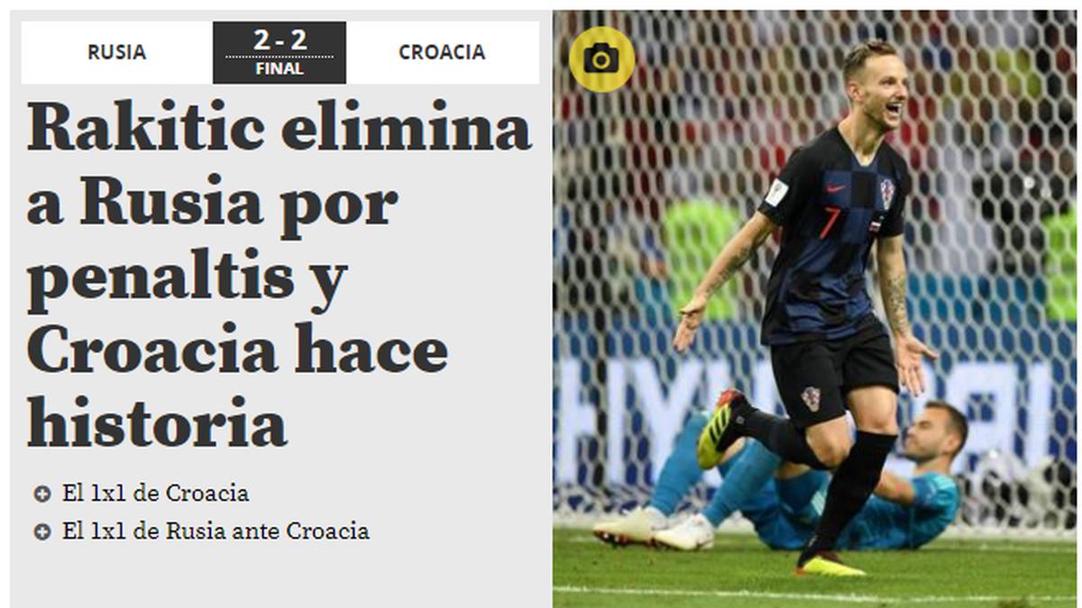 SPANIEN - MUNDO DEPORTIVO: "Rakitic haut Russland im Elfmeterschießen raus und Kroatien schreibt Geschichte. Wie gegen Dänemark versenkt Rakitic den entscheidenden Elfer. Es ist einer der glorreichsten Momente der kroatischen Fußballgeschichte."