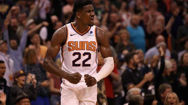 PHOENIX, ARIZONA - MARCH 04:  Deandre Ayton #22 of the Phoenix Suns reacts during the final moments of the NBA game against the Milwaukee Bucks at Talking Stick Resort Arena on March 04, 2019 in Phoenix, Arizona. The Suns defeated the Bucks 114-105.  (Photo by Christian Petersen/Getty Images)