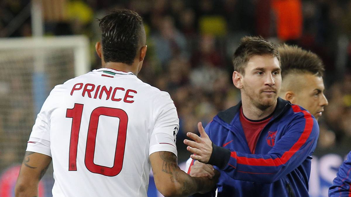 Kevin-Prince Boateng beim Handshake mit Lionel Messi im Jahr 2013