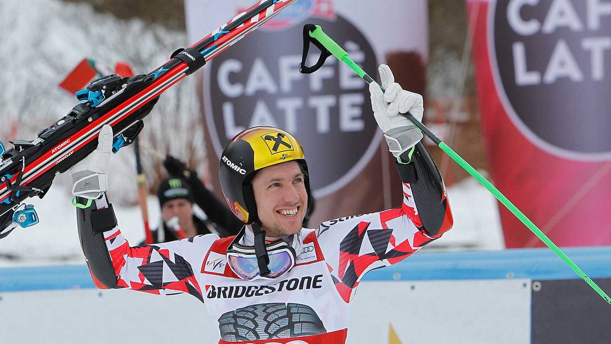 Marcel Hirscher bejubelt seinen Sieg in Garmisch