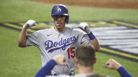 Austin Barnes von den L.A. Dodgers jubelt über einen Home Run in der World Series