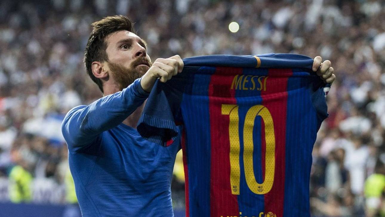 Lionel Messi mit seinem ikonischen Trikot-Jubel gegen Real Madrid