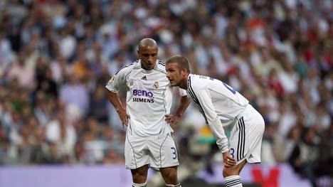 David Beckham (r.) spielte von 2003 bis 2007 mit Roberto Carlos bei Real Madrid