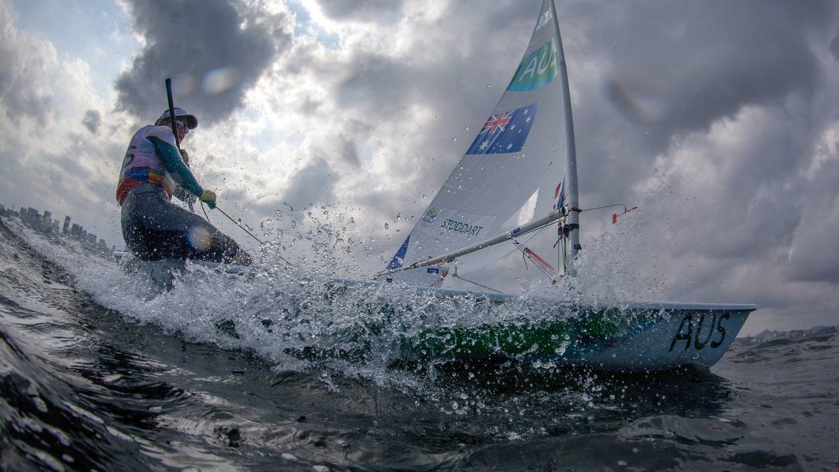Ein beeindruckendes Bild vom Segel-Training. Im Hintergrund ist Rio de Janeiro noch zu erkennen