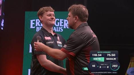 Kevin Doets schlägt Jonas Masalin bei der European Darts Trophy deutlich und spielt dabei den viertbesten Average auf der European Tour.