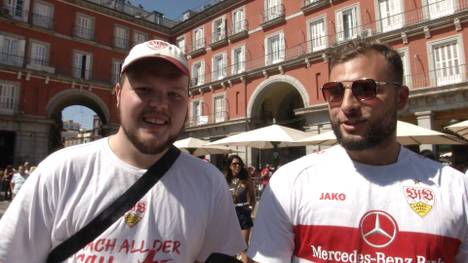 Tausende Stuttgart-Fans halten sich am Nachmittag vor dem großen Duell mit Real in Madrid auf und scheuen sich nicht die ein oder andere Ansage in Richtung Kylian Mbappé und Co. abzugeben.