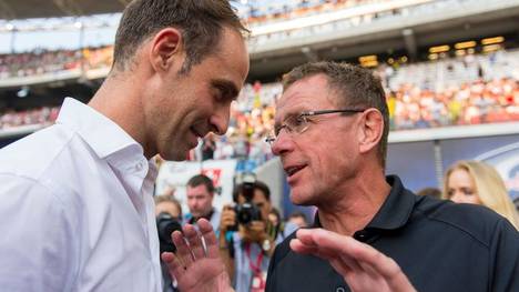Oliver Mintzlaff (l.) und Manager Ralf Rangnick (r.) führten RB Leipzig in den Europapokal