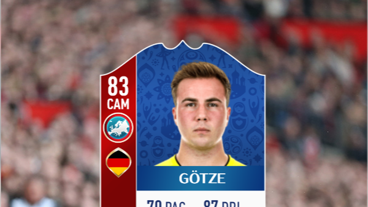 Mario Götze (Borussia Dortmund) - Gesamtstärke 83 (Nicht von Löw für den vorläufigen Kader nominiert, aber im WM-Modus von FIFA 18 für Deutschland aufgestellt)