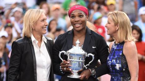 Martina Navratilova, Serena Williams und Chris Evert (v.l.n.r.) stehen zusammen für unglaubliche 16 Titel bei den US open