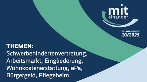 Das Sozialmagazin miteinander ist eine der beständigsten Sendereihen im Deutschen Fernsehen. Seit 27 Jahren informiert miteinander Monat für Monat über sozialpolitische Themen, rechtliche Fragen, zeigt Neues aus den Bereichen Gesundheit und Rente, ist generationsübergreifend und wendet sich an Menschen mit und ohne Behinderung gleichermaßen. Themen: 1. Was macht eigentlich eine Schwerbehindertenvertretung? (mit Statement Verena Bentele) 2. Nachrichten - Wohngeldkürzung - elektronische Patientenakte - steigende Pflegeheimkosten - Vorurteile beim Bürgergeld 3. klipp&klar Bürgergeld.