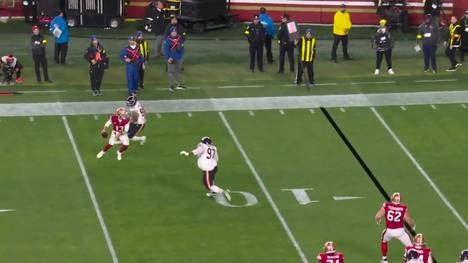 Brock Purdy liefert beim Sieg seiner San Francisco 49ers gegen die Chicago Bears eine große Show ab. Insbesondere ein Touchdown-Pass auf Kyle Juszczyk lässt die Experten am Mikrofon schier fassungslos zurück.