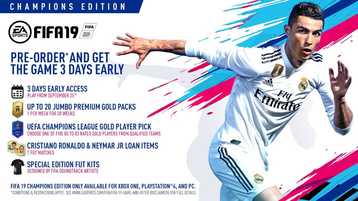 In der Champions-Edition darf man drei Tage eher spielen und kann neben CR7 auch den zweiten FIFA-Star Neymar Jr. für ein paar Spiele zocken. Kosten hier liegen bei knapp 89,99 beziehungsweise 79,99 Euro