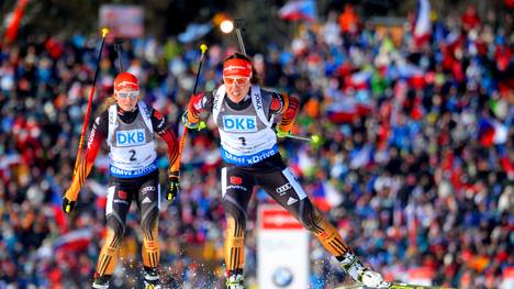 Laura Dahlmeier und Franziska Hildebrand in Nove Mesto