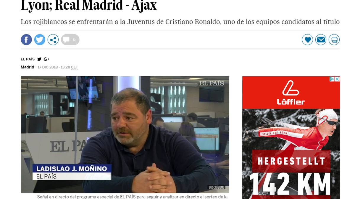 El Pais: "Die schlechteste Nachricht der Auslosung erwischte Atletico. Juventus war schon einmal ein harter Brocken, der im Weg stand, als Atletico versuchte, im eigenen Stadion das Finale zu erreichen. Angenehmer war es für Madrid und Barca. Sie treffen auf Ajax und Lyon"