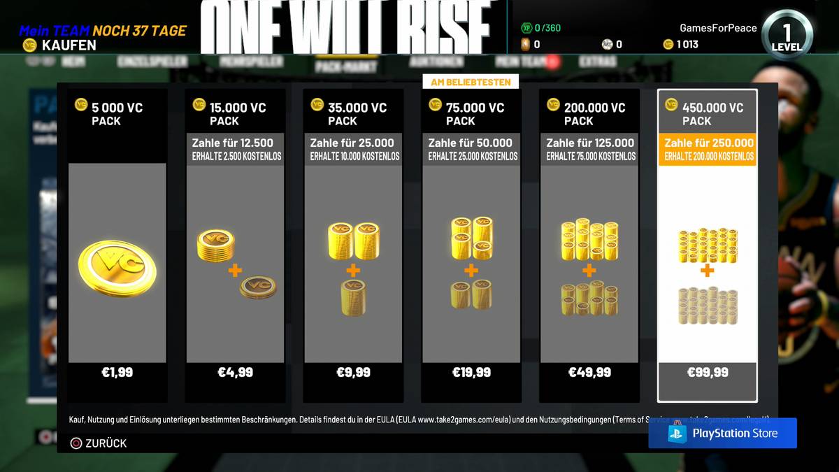 Für nur 50€ (zusätzlich zum Kaufpreis des Spiels) ist der eigene Spieler direkt am Limit 