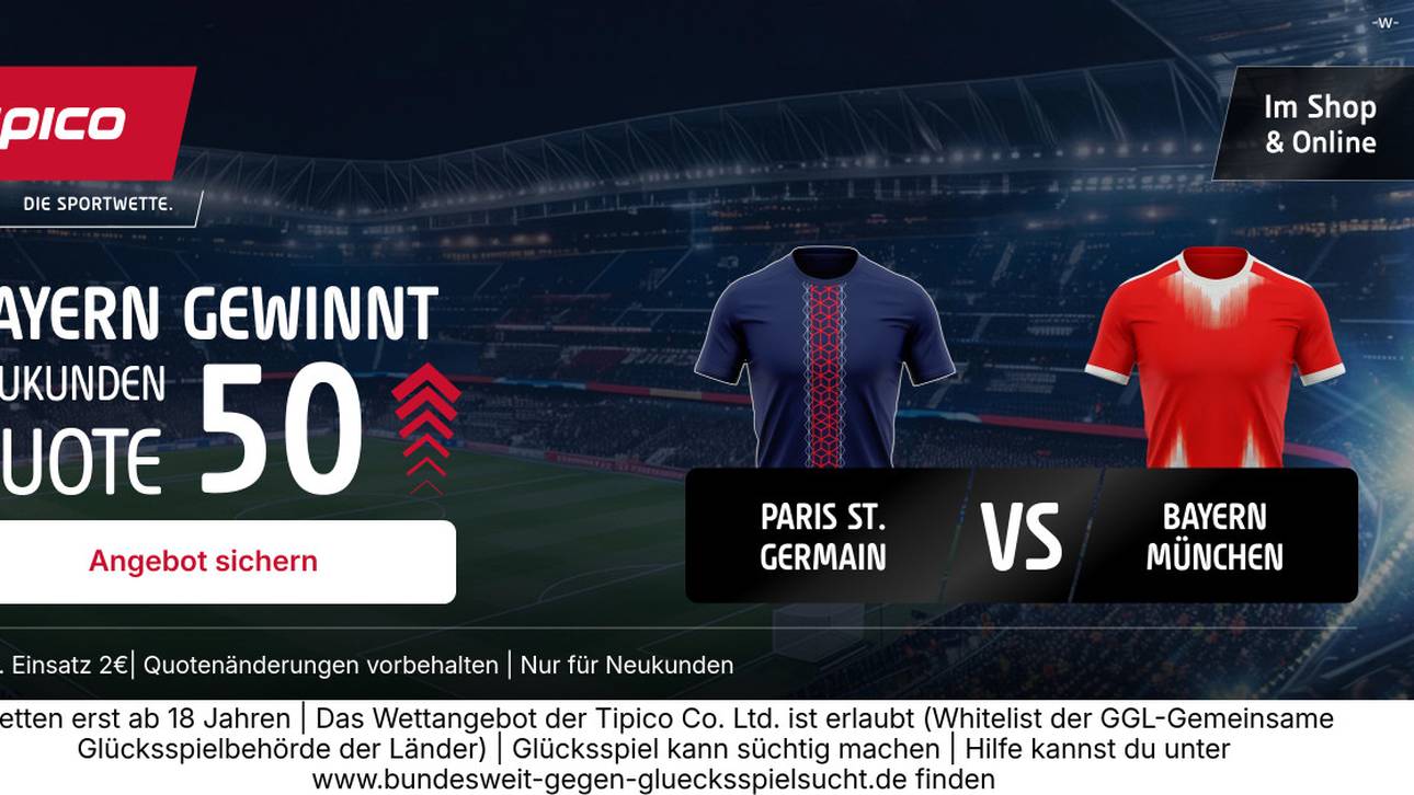 Champions-League-Kracher: Tipico haut 50,0-Mega-Quote für Bayern-Sieg gegen PSG raus!
