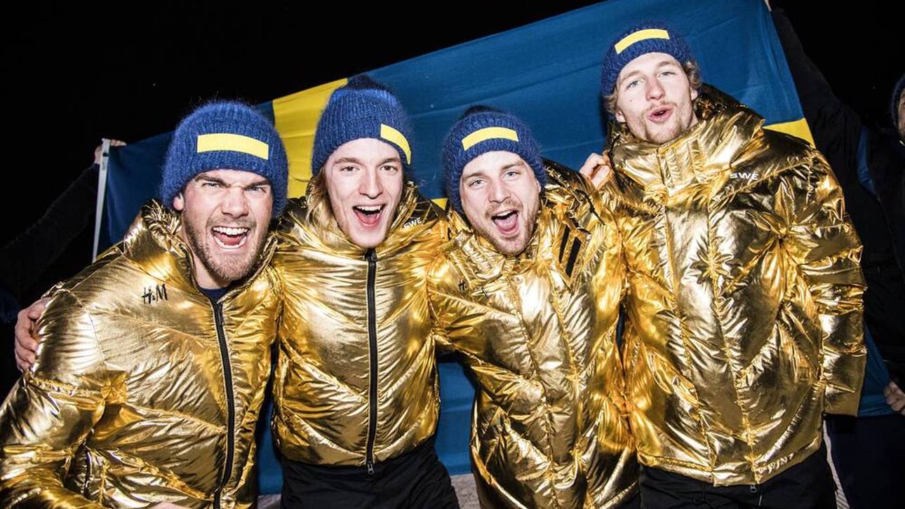 Peppe Femling und seine Gold-Kollegen Jesper Nelin, Sebastian Samuelsson und Fredrik Lindström (v.r.)