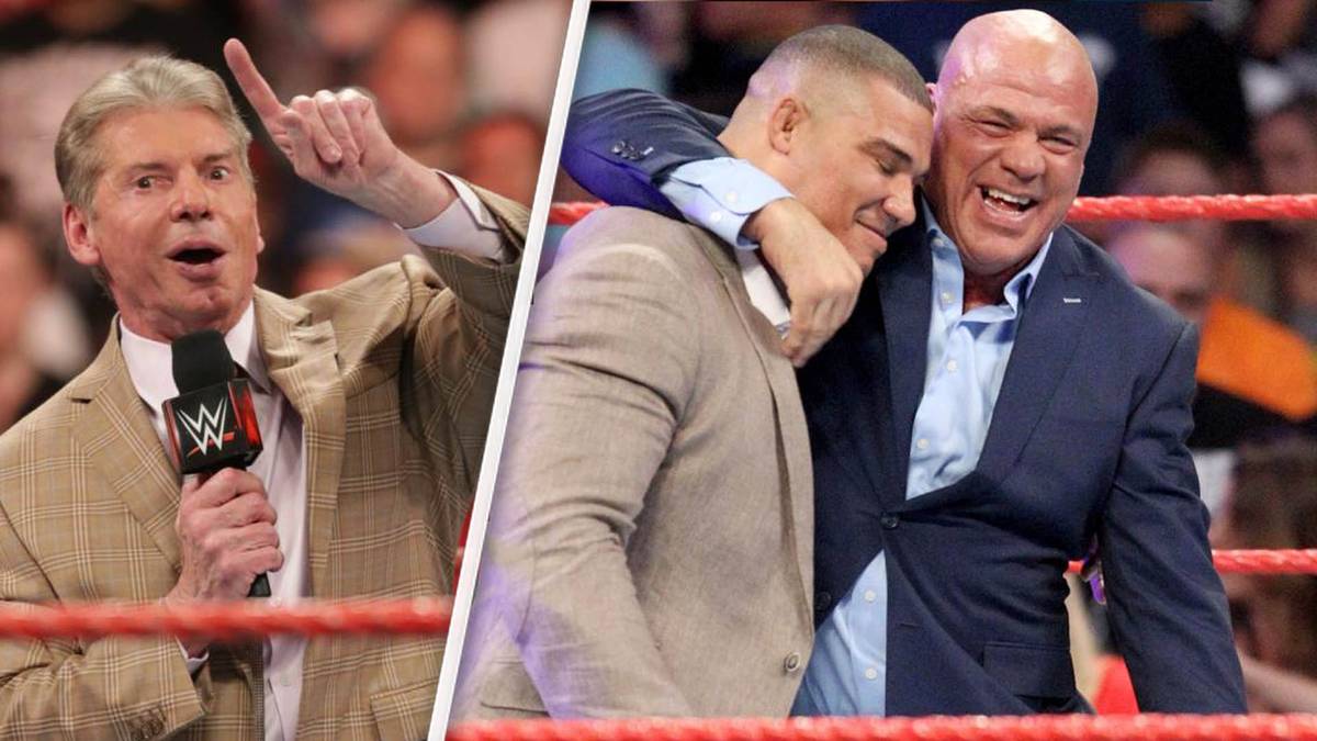 WWE-Boss Vince McMahon soll sich die Vater-Sohn-Story um Kurt Angle (r.) und Jason Jordan selbst ausgedacht haben