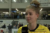 Der SSC Palmberg Schwerin gewinnt gegen den SC Potsdam das erste Halbfinalspiel. Dass die Partie zur Nervenschlacht gerät ringt Zuspielerin Pia Kästner eine große Portion Ironie ab.