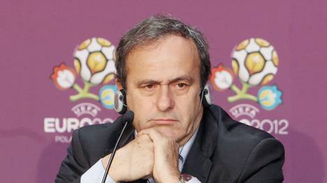 UEFA President French Michel Platini is pictured during a press conference after the unveiling of the UEFA EURO Cup 2012 logo in Kiev on December 14, 2009. European football's governing body UEFA on December 11, 2009 ratified the four Ukrainian cities in the running to host the 2012 European championships with the final to take place in Kiev. The four cities - Kiev, Donetsk, Karkov and Lviv - will host games with the final taking place in the capital on July 1, 2012.      AFP PHOTO / GENYA SAVILOV (Photo by Genya SAVILOV / AFP) (Photo by GENYA SAVILOV/AFP via Getty Images)