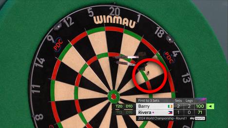 Im Duell zwischen Keane Barry und Reynaldo Rivera ist auf dem Dartboard eine Fliege aufgetaucht.