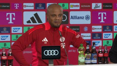 Bayern-Trainer Vincent Kompany spricht auf der Pressekonferenz über eine mögliche Vertragsverlängerung mit Leroy Sané.