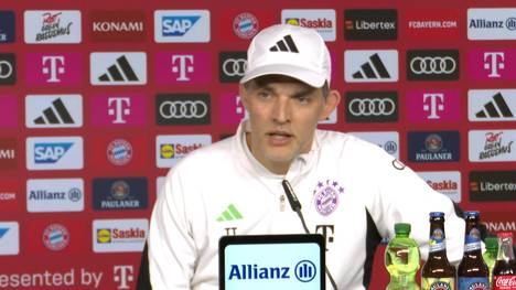 Bayern-Trainer Thomas Tuchel spricht auf der Pressekonferenz über Leroy Sané, der seit einer Weile verletzt spielt.