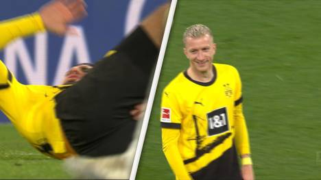 Beim Topspiel zwischen Borussia Dortmund und RB Leipzig wird Emre Can von Marco Reus in die Weichteile getroffen.