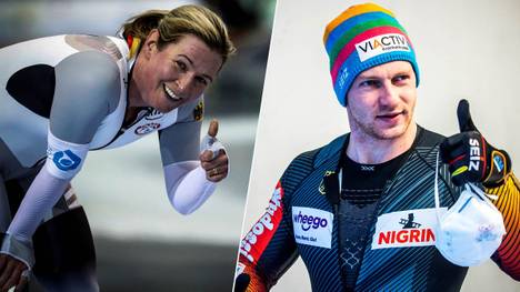 Die fünfmalige Eisschnelllauf-Olympiasiegerin Claudia Pechstein und Bob-Ass Francesco Friedrich tragen bei der Eröffnungsfeier die deutsche Fahne.