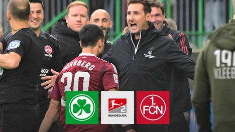 Miroslav Klose feiert in seinem ersten Derby mit dem 1. FC Nürnberg ausgerechnet auswärts bei Greuther Fürth eine spektakuläre Tor-Gala. Das Kleeblatt gerät vor heimischer Kulisse komplett unter die Räder.