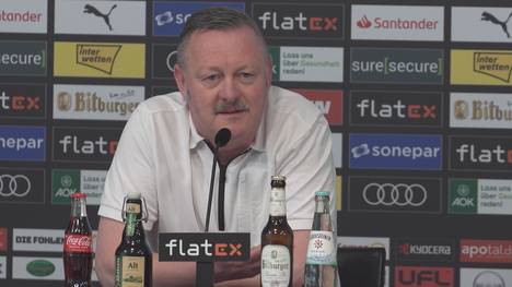 Wie geht es mit Gladbach-Trainer Daniel Farke nach der Saison weiter? Manager Roland Virkus möchte sich zu dem Thema auf der Pressekonferenz nicht äußern.