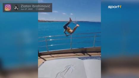 Während sein Land gerade bei der EM um das Viertelfinale kämpfen, weilt der schwedische Superstar Zlatan Ibrahimovic im Urlaub auf Mallorca. Dort sorgt für einen spektakulären Sprung vom Boot.
