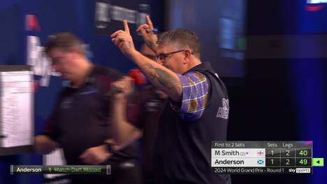 Gary Anderson gewinnt in der ersten Runde des Darts World Grand Prix gegen Michael Smith im Decider und spielt in der nächsten Runde gegen Mike De Decker.