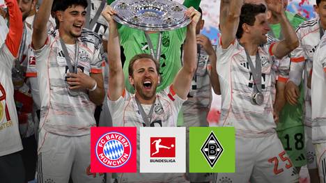 Der FC Bayern bekommt nach dem Heimspiel gegen Gladbach die Meisterschale überreicht. Während Thomas Müller das letzte Mal die Schale in die Luft streckt, ist es für Harry Kane das erste Mal. 