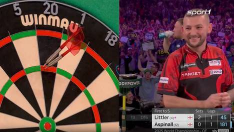 Luke Littler nimmt auch die Hürde Nathan Aspinall und steht im Halbfinale der Darts-WM. Auf dem Weg dorthin gibt es auch einen für beide lustigen Moment