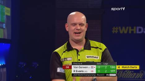 Michael van Gerwen zeigt sich bei der Darts-WM weiterhin in Bestform. Gegen Ricky Evans zeigt der Niederländer keine Schwächen und siegt mit 4:0.