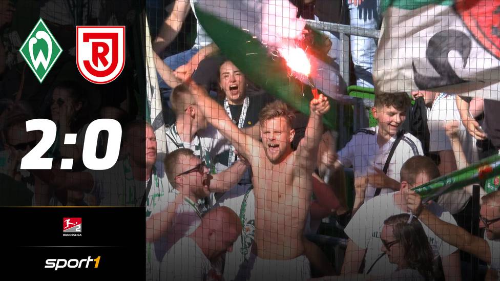 Werder feiert mit einem Sieg gegen Regensburg den direkten Wiederaufstieg. Nach Schlusspfiff brechen in Bremen alle Dämme.