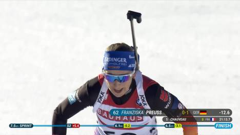 Die so häufig vom Pech verfolgte Franziska Preuß unterstreicht ihre bärenstarke Form beim Sprint von Hochfilzen mit einem seltenen Erfolg.